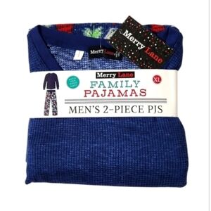 Merry Lane Men's XL Midnight Blue  Christmas Tree 2pc Pajama Set